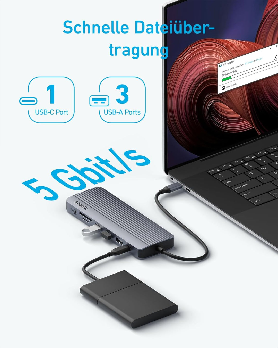 Anker Triple Display USB-C Hub (14-in-1), Dreifaches Display, 4K@60Hz HDMI mit 100W Max Power Delive