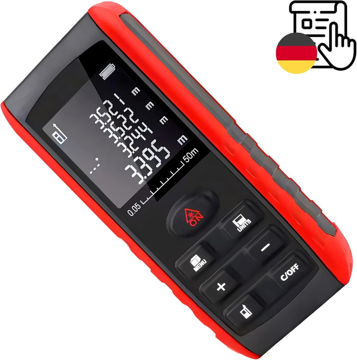 Retoo Laser Entfernungsmesser 50 m – Digitales Messgerät mit Wasserwaage & Winkelmesser, ±1,5 mm Gen