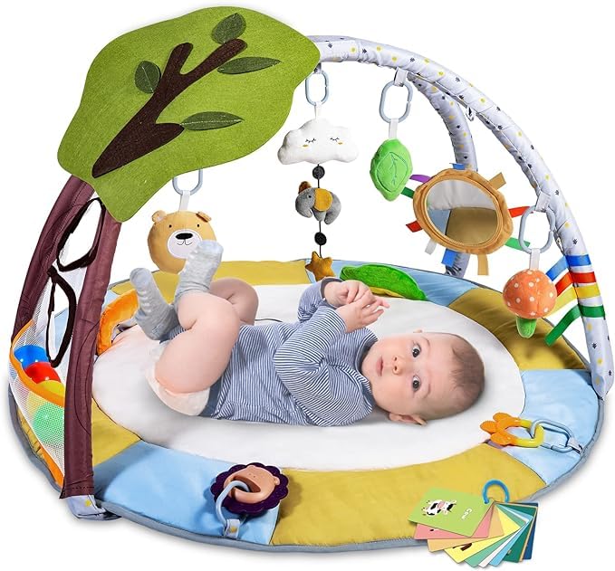 Lupantte Baby Spieldecke,Spielbogen Baby 2 Austauschbaren Bezügen,Spielmatte mit Spielbogen Abnehmba