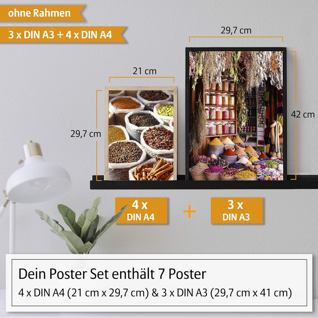 Hyggelig Home Premium Poster Set - Gewürze Gold und mehr (Gewürze, Ohne Rahmen) Ohne Rahmen Gewürze,