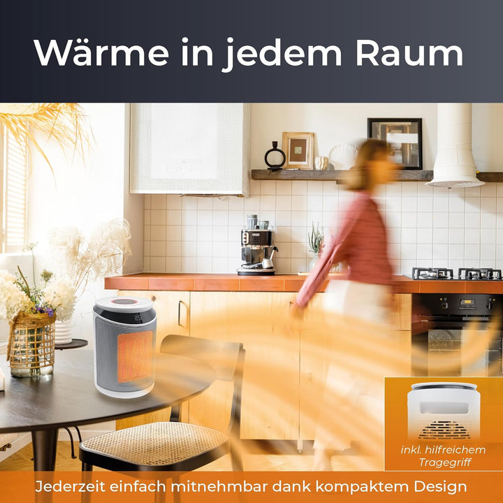 KLAMER Heizlüfter 2000 W, PTC Keramik Heizlüfter energiesparend, 3 Heizstufen inkl. Eco-Modus, 9 Std
