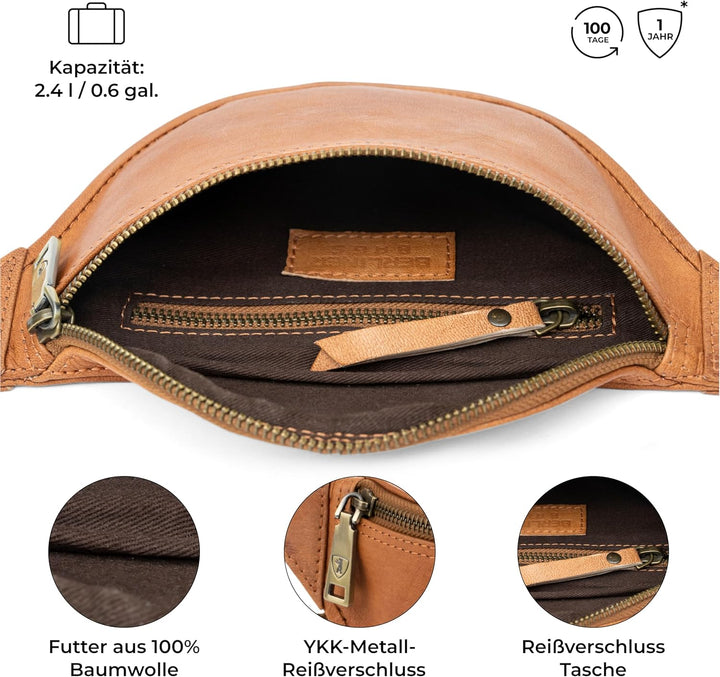 Berliner Bags Vintage Bauchtasche aus Leder Kai, Fanny Pack für Damen und Herren - Braun (Braun M),