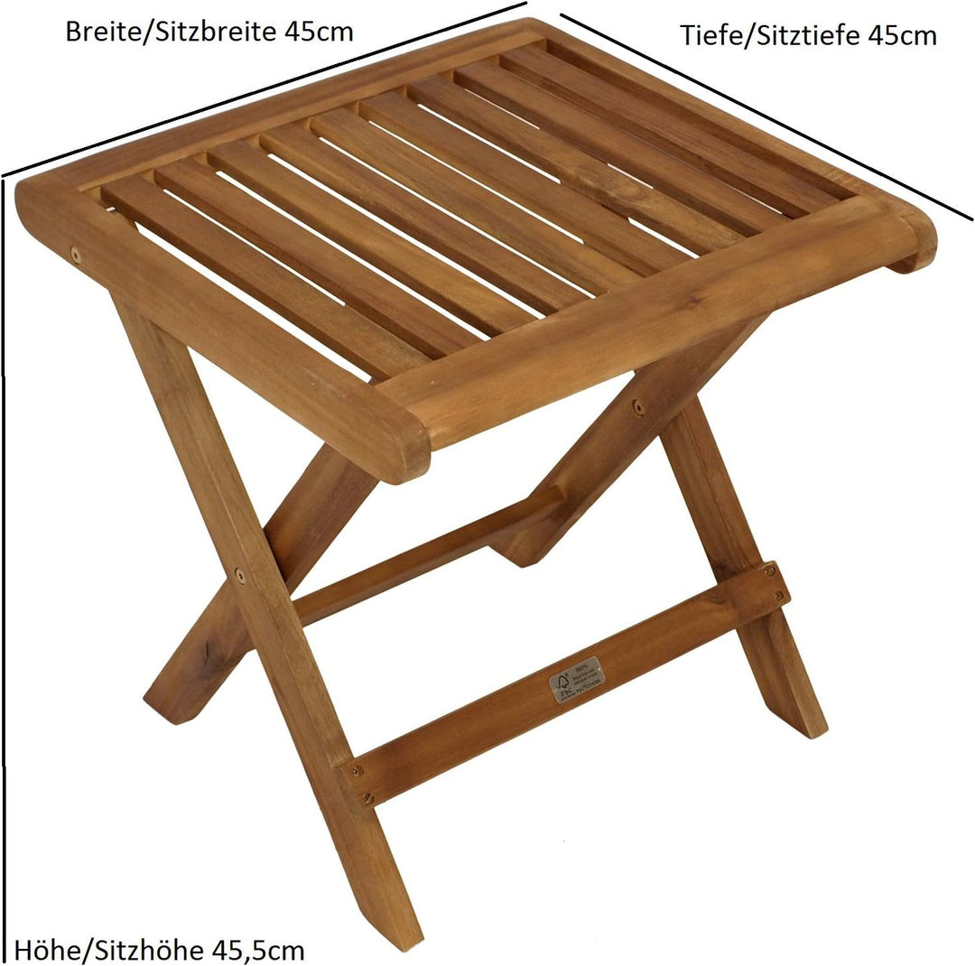 DEGAMO Garten Klapphocker Sitzhocker Hocker France 45x45cm, Akazie geölt braun, Indoor und Outdoor