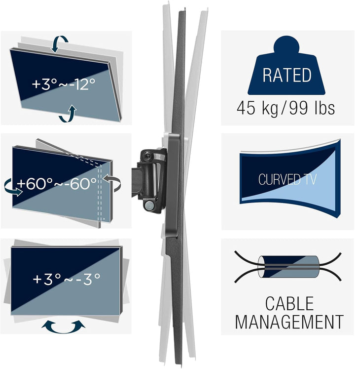 CAVO Motion TV Wandhalterung für 32-70 Zoll Bildschirme bis 45 kg 32 - 70 Zoll neig- / schwenkbar, 3