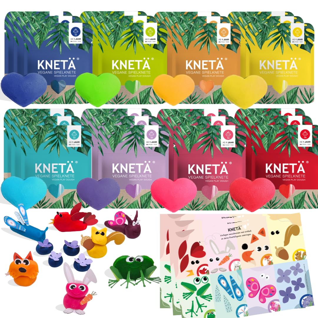 KNETÄ Knete ab 1 Jahr I Party Set I 24x vegane Kinderknete inkl. 3X Bastelkarte Tiermotive I Playdou