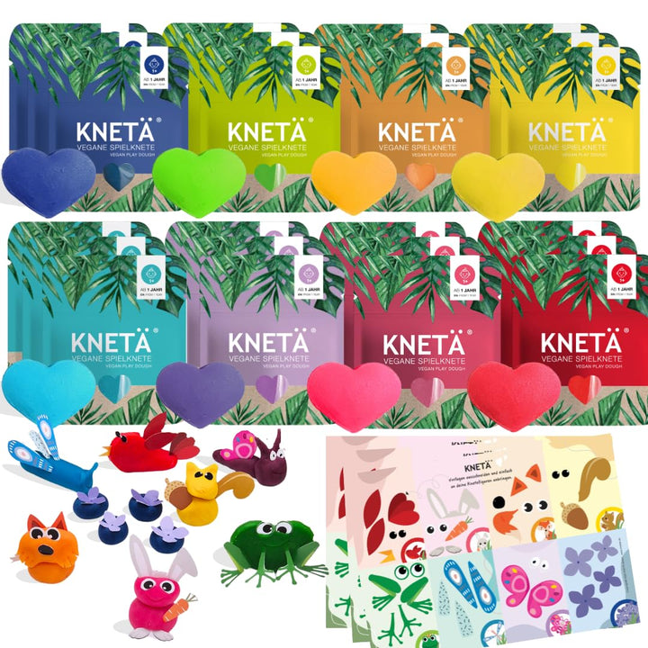 KNETÄ Knete ab 1 Jahr I Party Set I 24x vegane Kinderknete inkl. 3X Bastelkarte Tiermotive I Playdou