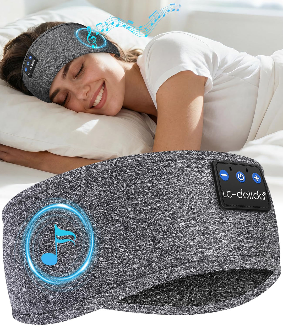 LC-dolida Schlafkopfhörer Bluetooth Stirnband Kopfhörer Bluetooth V5.4 Band Kopfhörer zum Schlafen,S