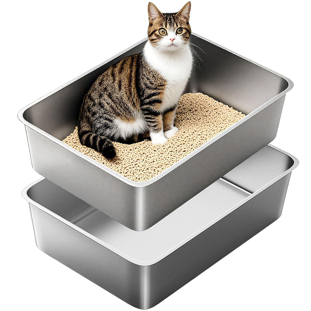 Edelstahl Katzenklo Grosse Katzentoilette, 2 Stück XXL Metall Katzenklo für Grosse Katzen, Offenes K
