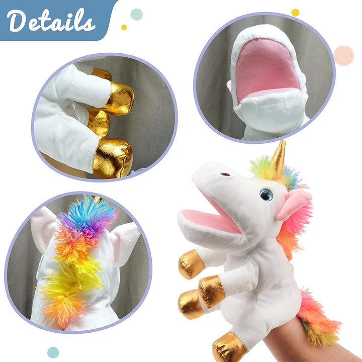 Hopearl Plüsch Einhorn Handpuppe mit offenem beweglichem Mund für fantasievolles Spiel, Rollenspiel,