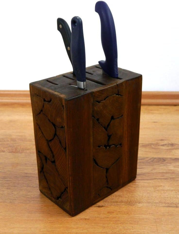 livasia Messerblock Puzzle aus Teakholz, unbestückter Messerständer, Aufbewahrung für Küchenmesser (