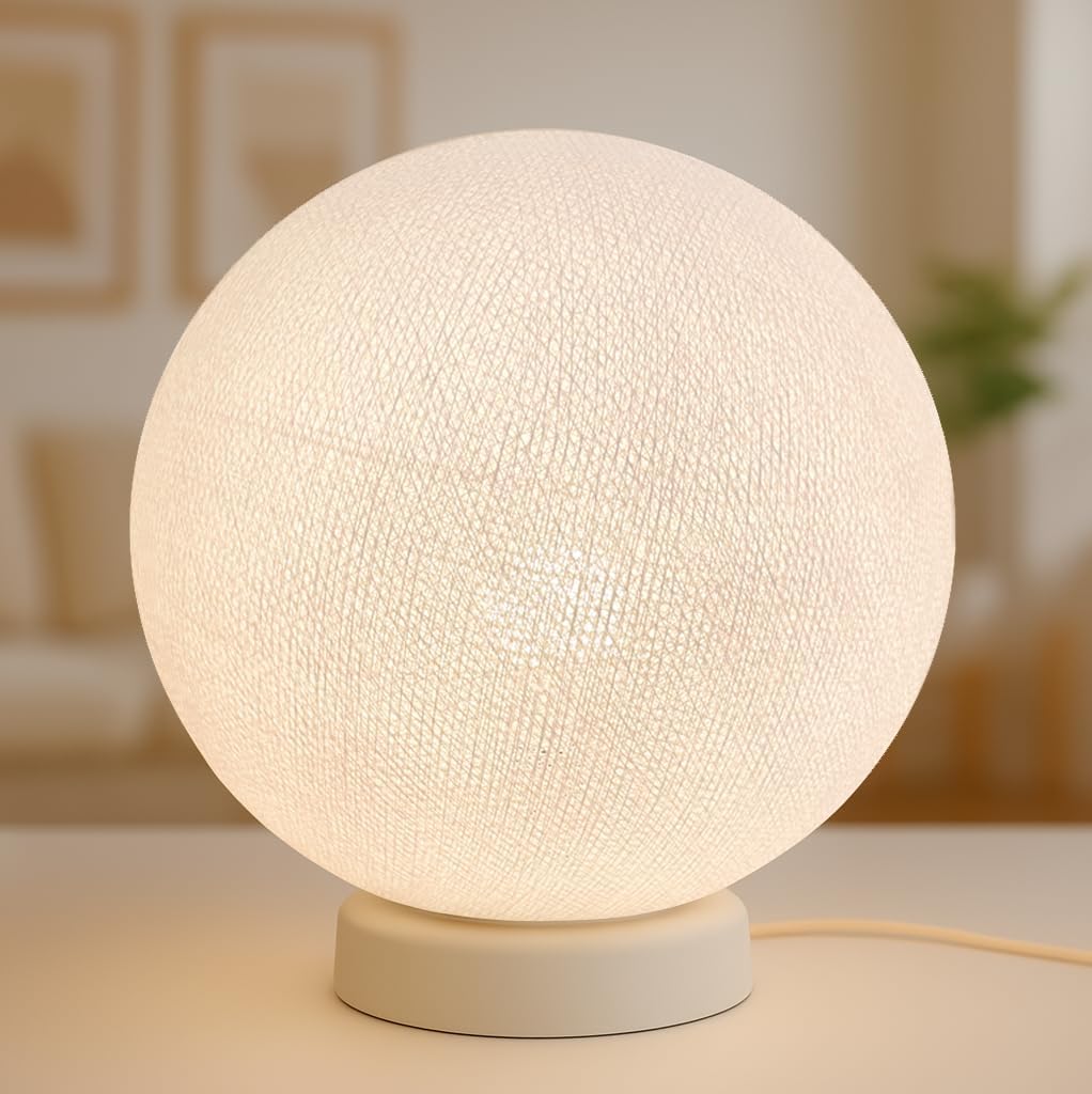 CREATIVECOTTON LED handgearbeitete Stehleuchte mit Lampenschirm aus Baumwolle (Weiss, 25 cm) Weiss 2