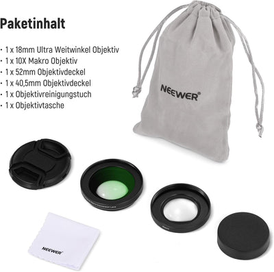 NEEWER 40.5mm HD Weitwinkelobjektiv kompatibel mit Sony ZV-1F ZV-E10 A5000 A6000 2 in 1 18mm Weitwin