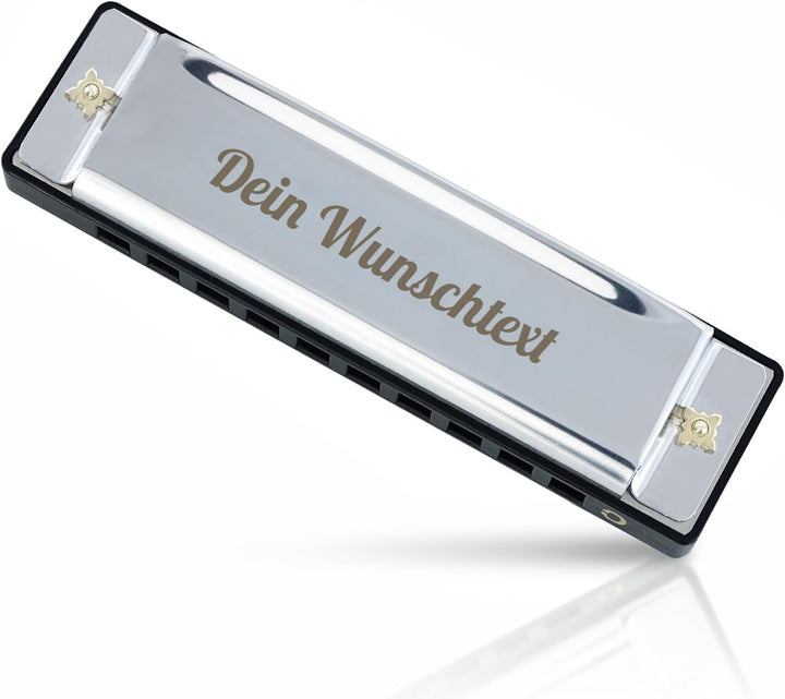 keepdrum KDBHC Bluesharp Mundharmonika C-Dur mit personalisierter Gravur Mundharmonika Silber, Mundh