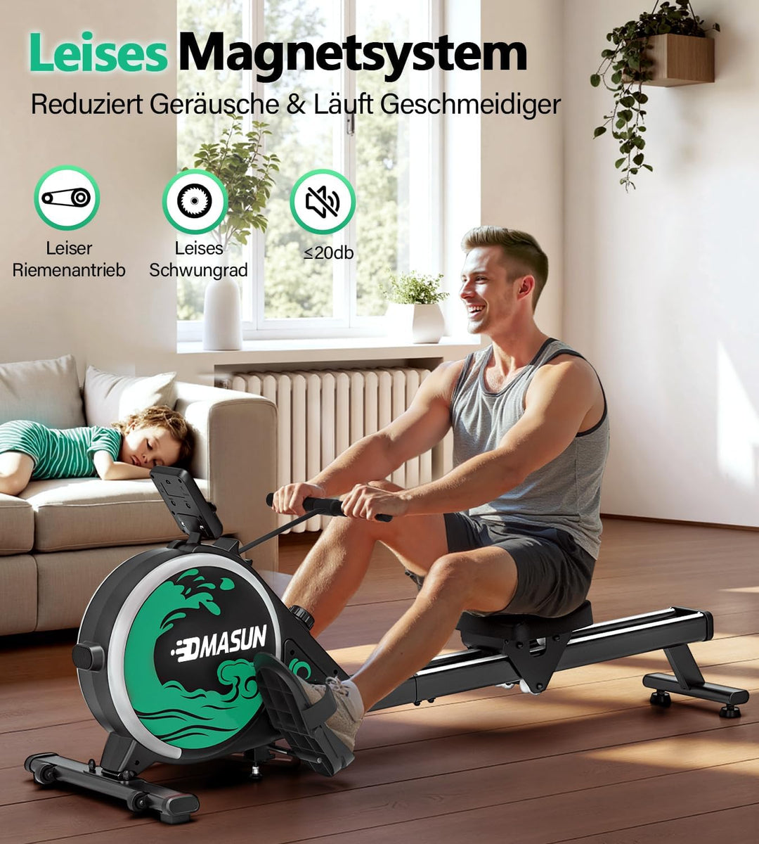 Rudergerät für Zuhause, DMASUN Magnetisches Rudergerät mit 16 Widerstandsstufen, Upgrade Doppel-Slid