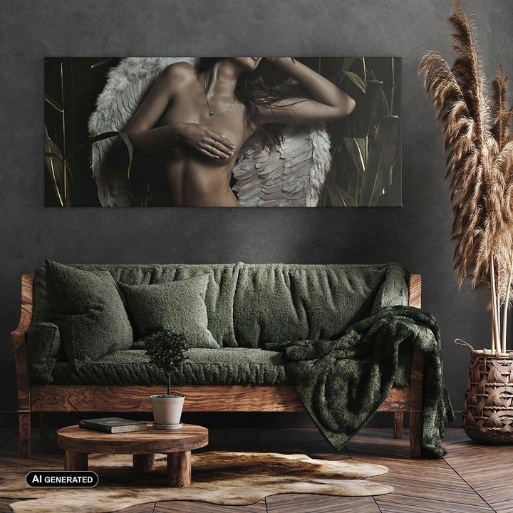Panorama Bilder auf Leinwand 100x40cm Leinwandbild Engel Schönheit Körper Gross Wanddeko Bild Schlaf