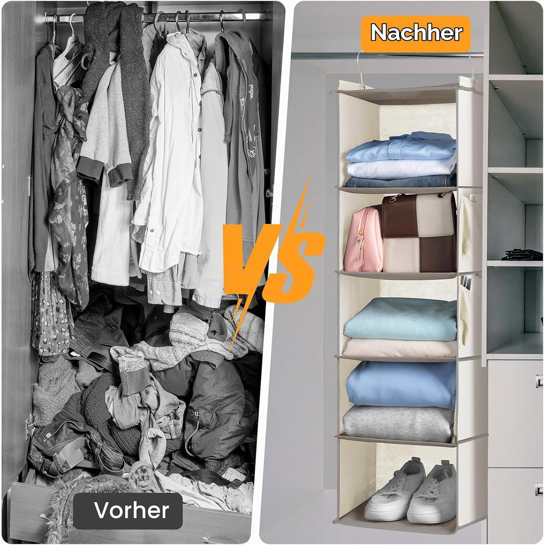 Cozary Hängeorganizer Kleiderschrank Organizer mit 5 Fächern, Faltbar Schrank Organizer Kleiderschra