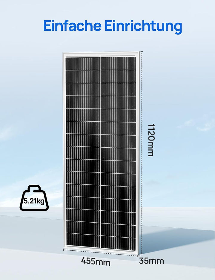 ECO-WORTHY 100W Solarpanel 18V, 18BB N-Typ Solarpanel Mit 25% Wirkungsgrad für Solaranlagen in Wohnm