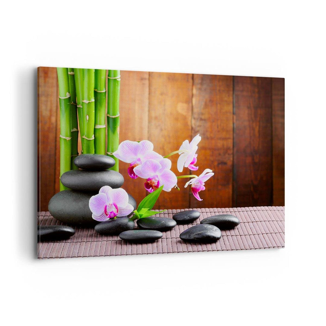 Bilder auf Leinwand 100x70cm Leinwandbild Bambus Dekoration Blume Orchidee Gross Wanddeko Bild Schla