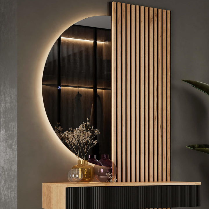 Planetmöbel NIVORA Spiegel mit Beleuchtung halbrund Spiegel mit LED-Licht, Dekorativer Wandspiegel m