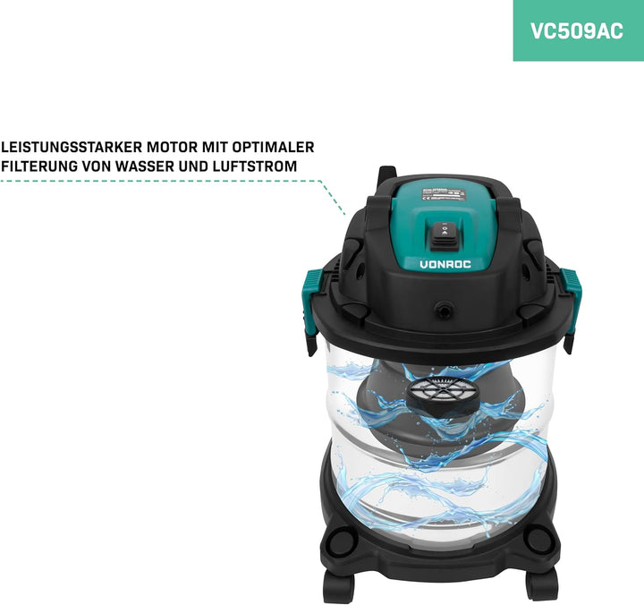 VONROC Teppichreiniger 1400W – Staubsauger Nass- und Trockensauger – Inkl. Reinigungsmittel, Staubbe