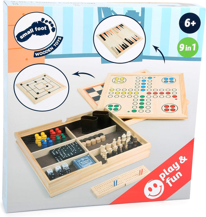 Small Foot Spielesammlung 9 in 1 aus Holz, Klassische Gesellschaftsspiele für die Familie, für Kinde