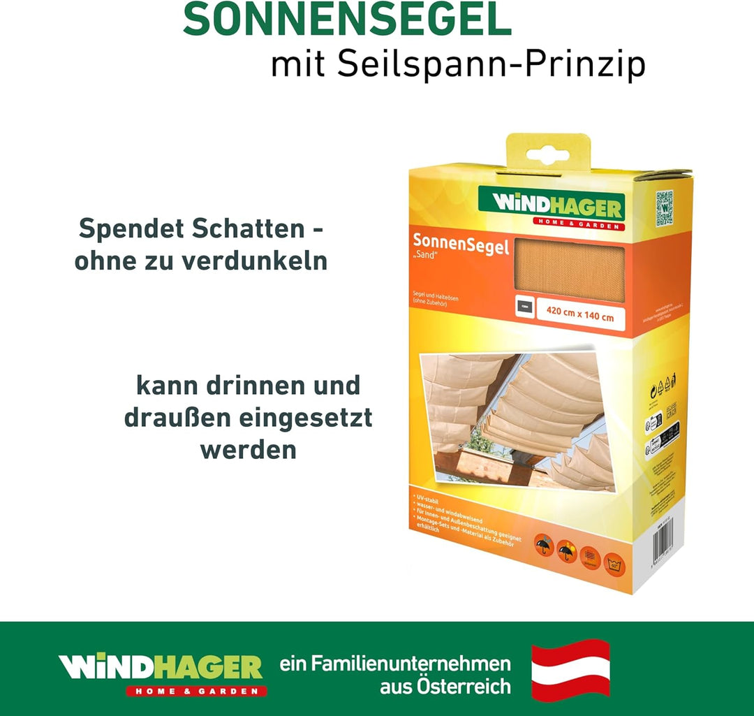 Windhager Sonnensegel für Seilspanntechnik, Wintergarten und Terrassen Beschattung, Seilspannmarkise