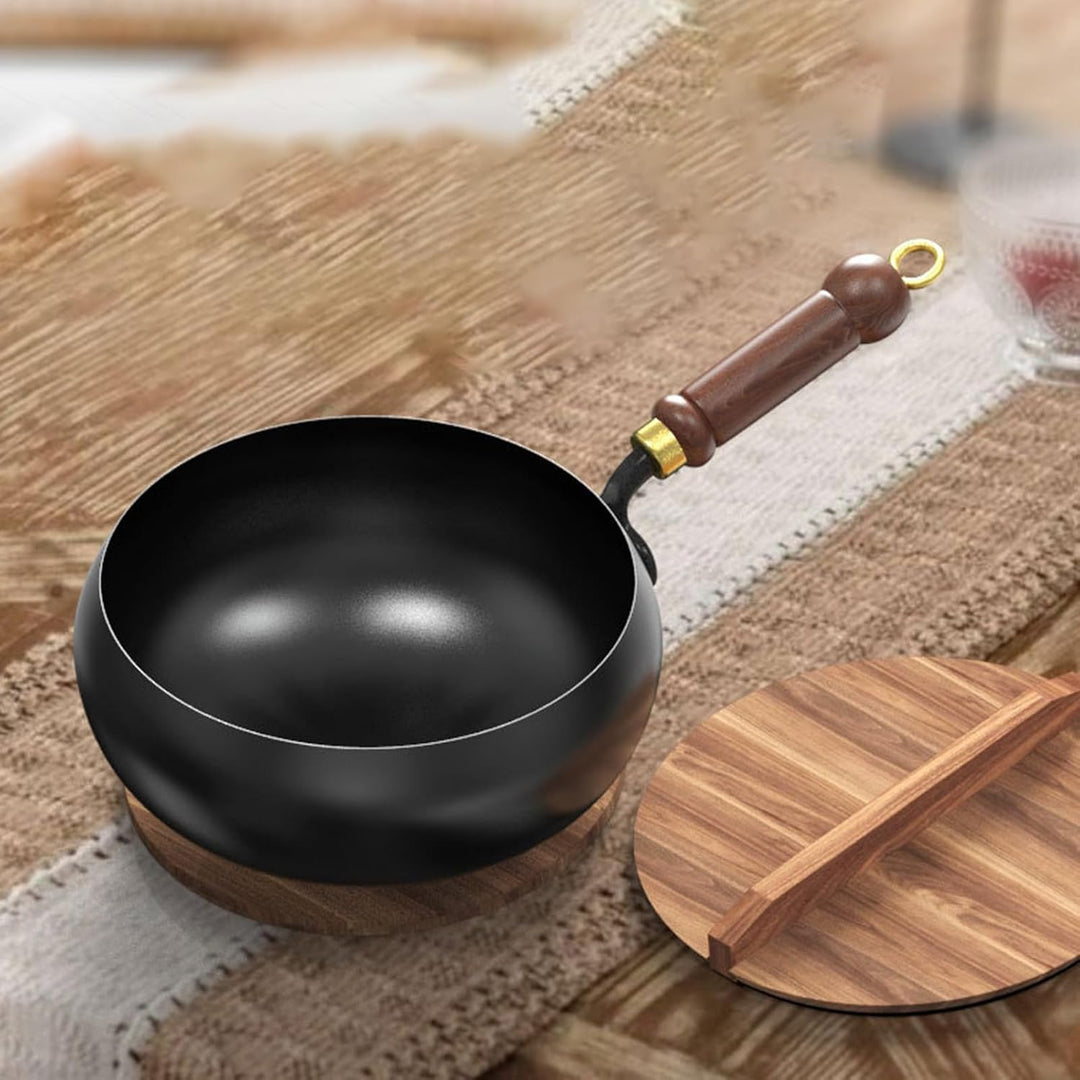 Iron Wok Pan, Hand-Forged Cookware, non--Stick, Anti-Kalding Handle, 24 cm Durchmesser, kompatibel m