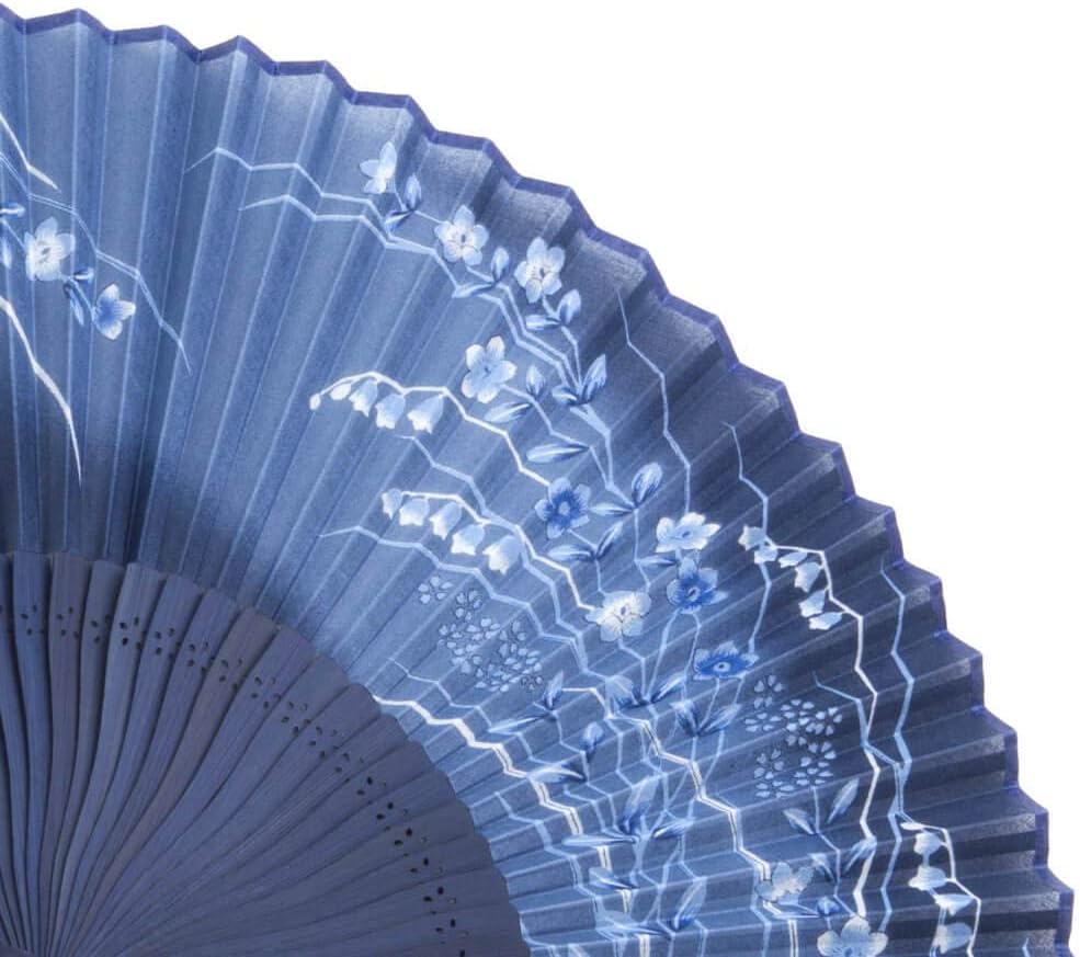 Maisendo Handfächer Aino-cho, Blau, Bambus Holz und japanische Baumwolle, Premium-Qualität Stoff Etu