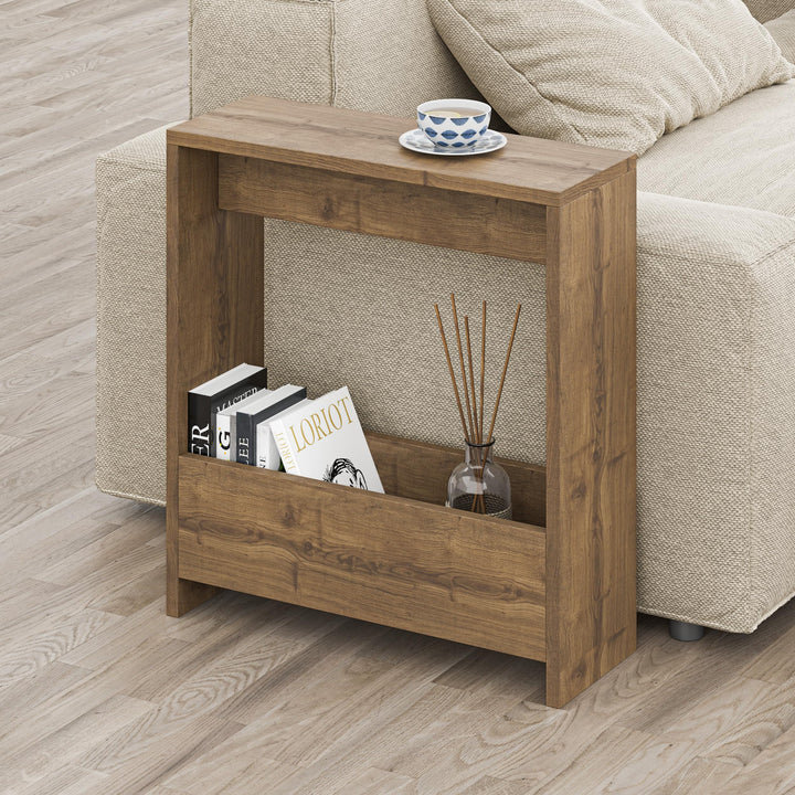 Beistelltisch mit Zeitschriftenregal | Moderner, Schmaler Endtisch für Wohnzimmer, Büro | Verschiede