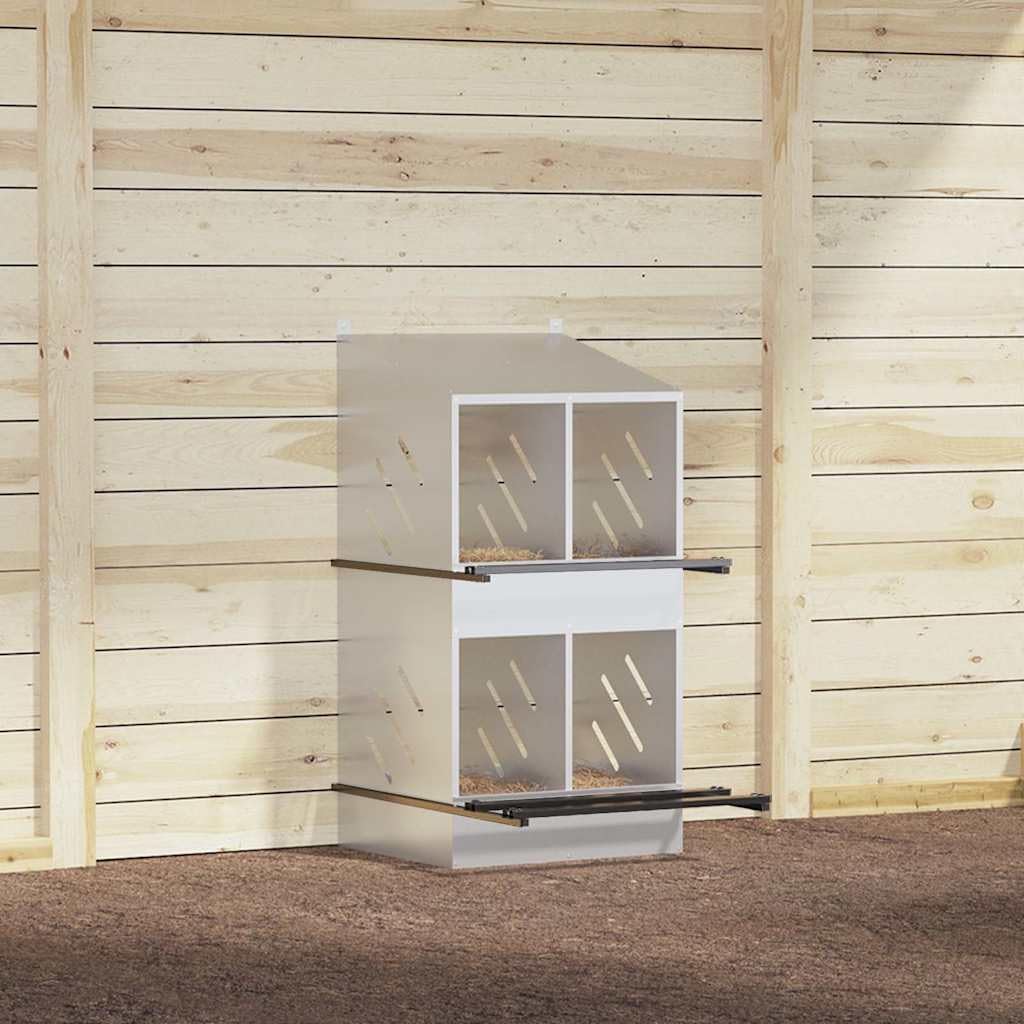 Hühner-Nistkasten aus verzinktem Metall mit 4 Fächern, 54 x 79 x 109,5 cm, mit Sitzstange, Belüftung