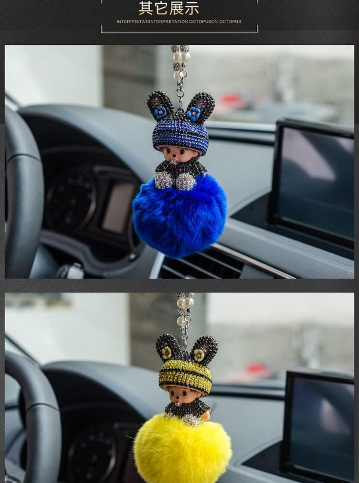 Rückspiegel Ornament, Bling Strass Anhänger, Süsse Puppe Plüsch Ball, Niedlich Auto Spiegel Anhänger