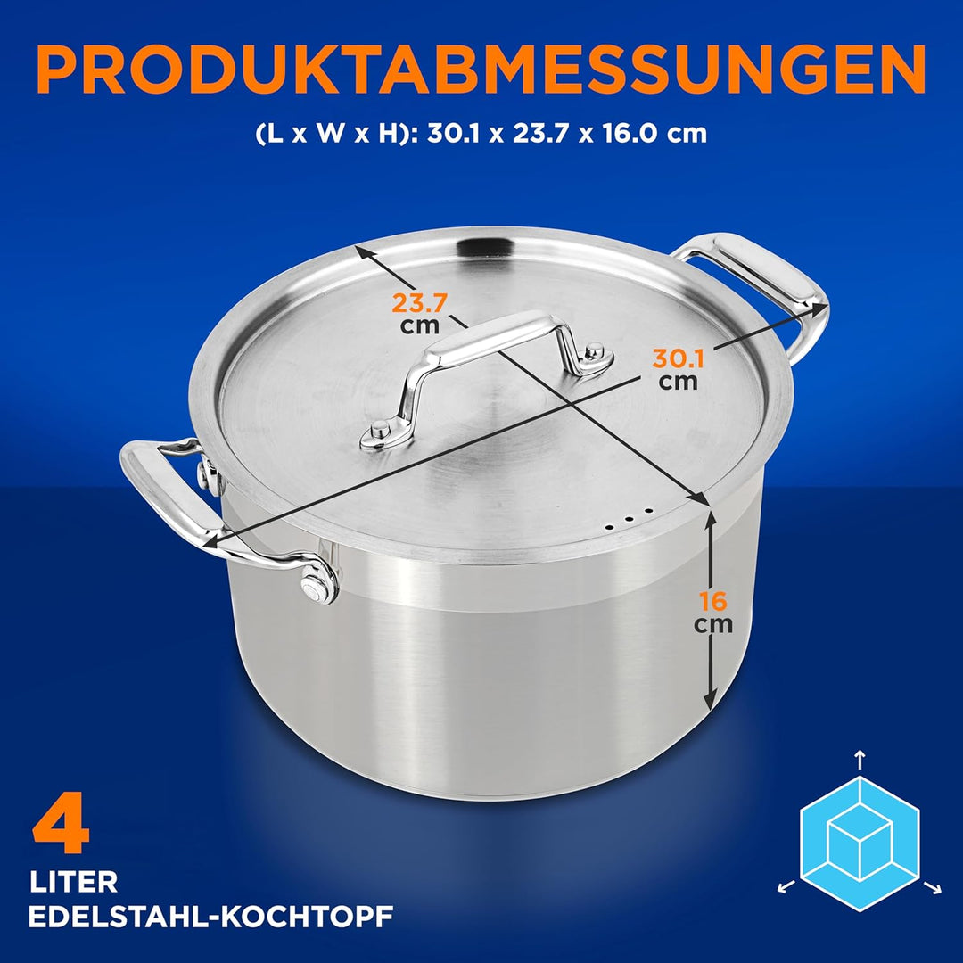 Suppentopf aus Edelstahl, 18/8 Lebensmittelqualität, robust, grosser Suppentopf für Eintopf, Eintopf