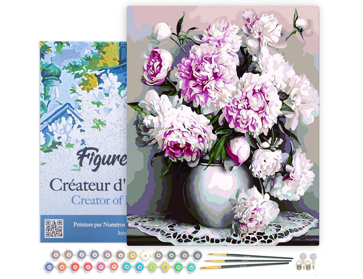 Figured'Art Malen Nach Zahlen Erwachsene Mit Rahmen Vase Pfingstrosen - Paint by Numbers Basteln DIY