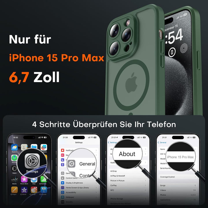 TOCOL für iPhone 15 Pro Max Hülle für Magsafe, Vollständiger Kameraschutz Stossfest Kratzfest Transl