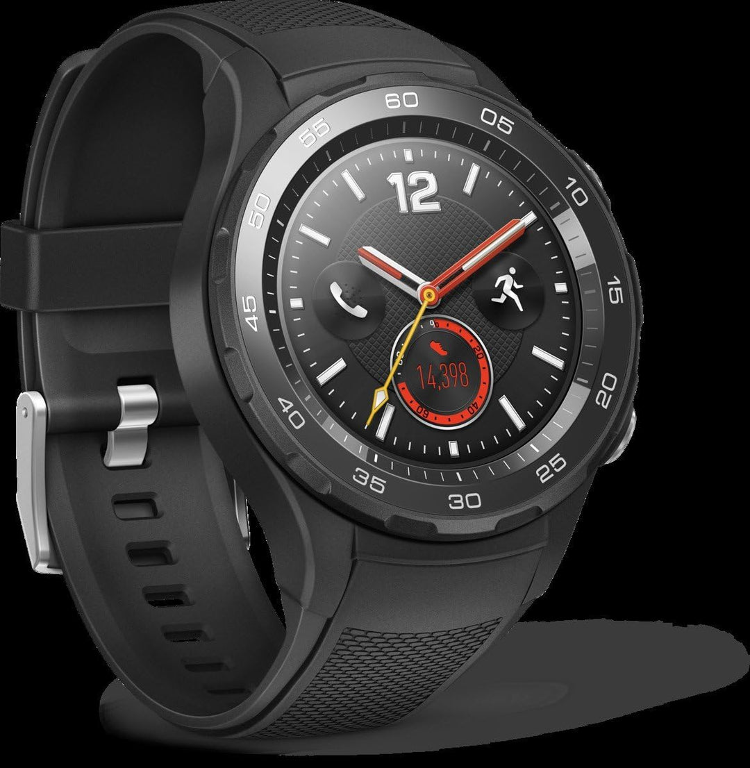 HUAWEI Watch 2 (4G) Smartwatch mit schwarzem Sportarmband (SIM-Unterstützung, NFC, Bluetooth, WLAN,