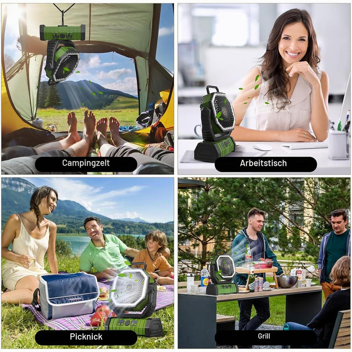 Camping Ventilator mit Akku 20000mAh – USB Tischventilator wiederaufladbar mit LED Licht, Fernbedien