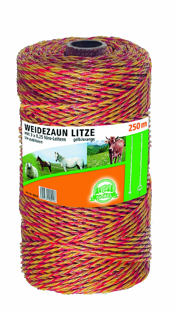 Weidezaun Spezial Litze 250m 3 Niroleiter 7,5 Ohm/m UV Stabilisiert gelb orange