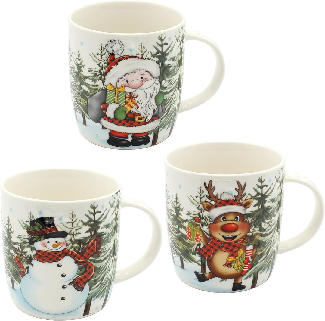 Dekohelden24 Porzellan Weihnachts-Tassen - Becher als 3er Set, Höhe: 9 cm - Ø 9,5 cm, Fassungsvermög