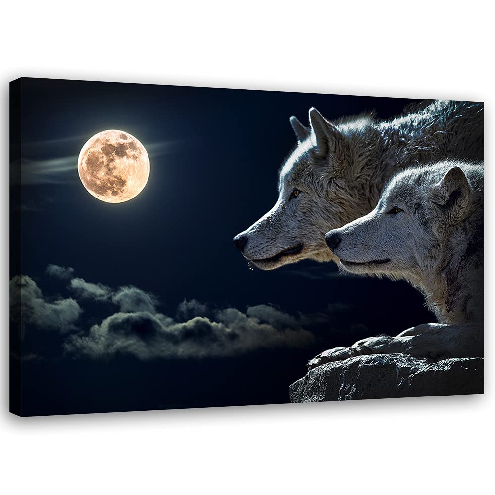 Feeby Vlies Leinwandbild Tiere Wölfe 80x60 cm Wand Bild Kunstdruck Deko Wohnzimmer Wohnungs Deko Nac