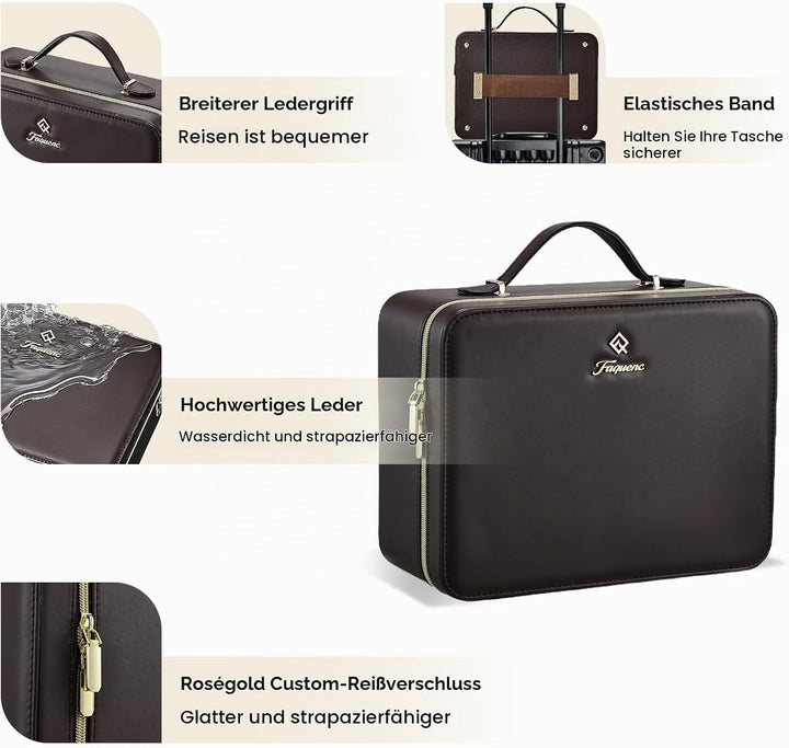 Leder-Kosmetiktasche mit LED-beleuchtetem Spiegel Reise-Kosmetikkoffer Einstellbare Helligkeit in 3