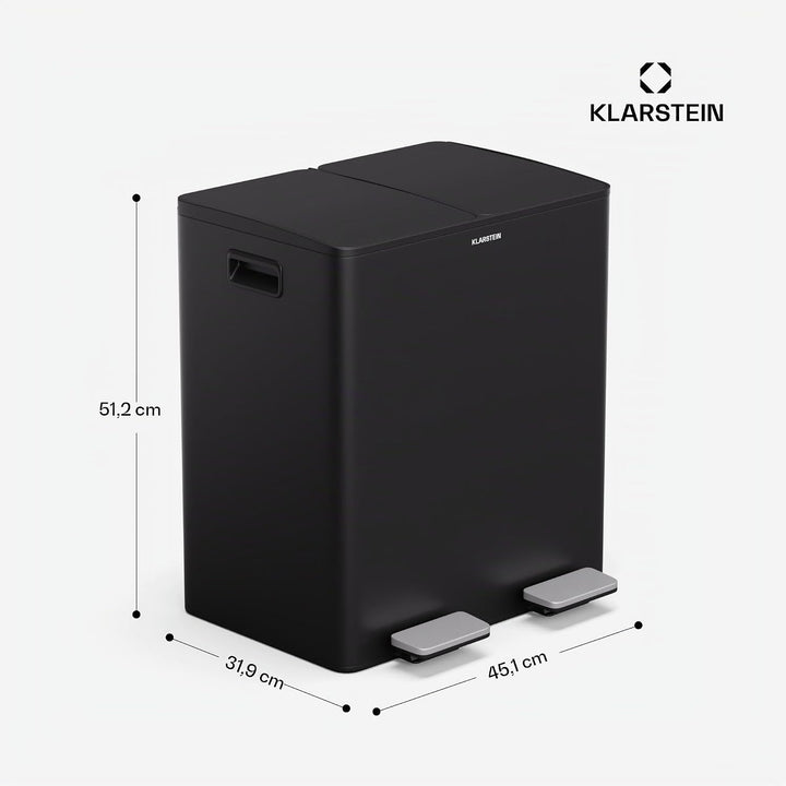 Klarstein EcoVista Mülleimer - 40L Abfalleimer mit 2 Fächern &amp; 3L Komposteimer, Soft-Close, Edelstah