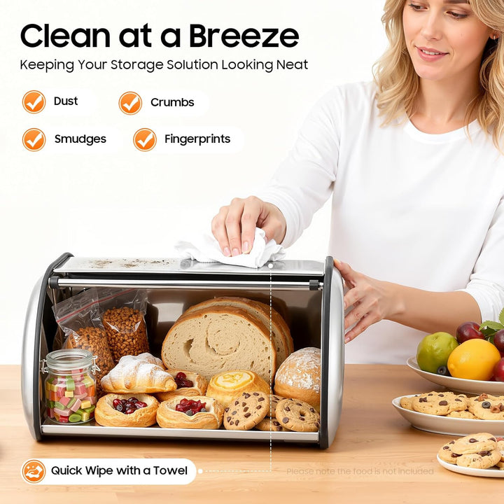 Brotkasten 410 Edelstahl Brotbox mit Rolldeckel Mückenresistente Brotaufbewahrungsbox Brotdose für B