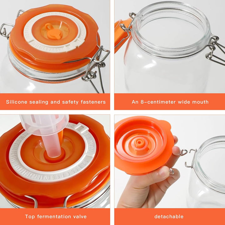 Fermentierglas 2 L, Fermentiergläser mit Gärventil &amp; Glasgewicht, 2er-Pack 2000ML Orange, 2000ML Ora
