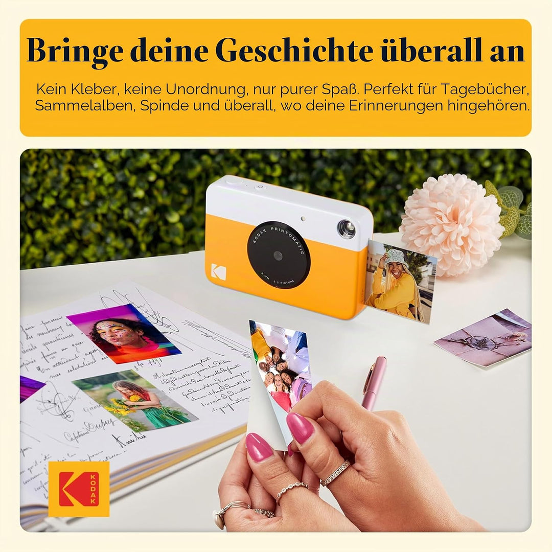 Kodak Printomatic Sofortbildkamera (Gelb) Basis-Paket + Zinkpapier (20 Blätter) Etui + Bequemer Hals