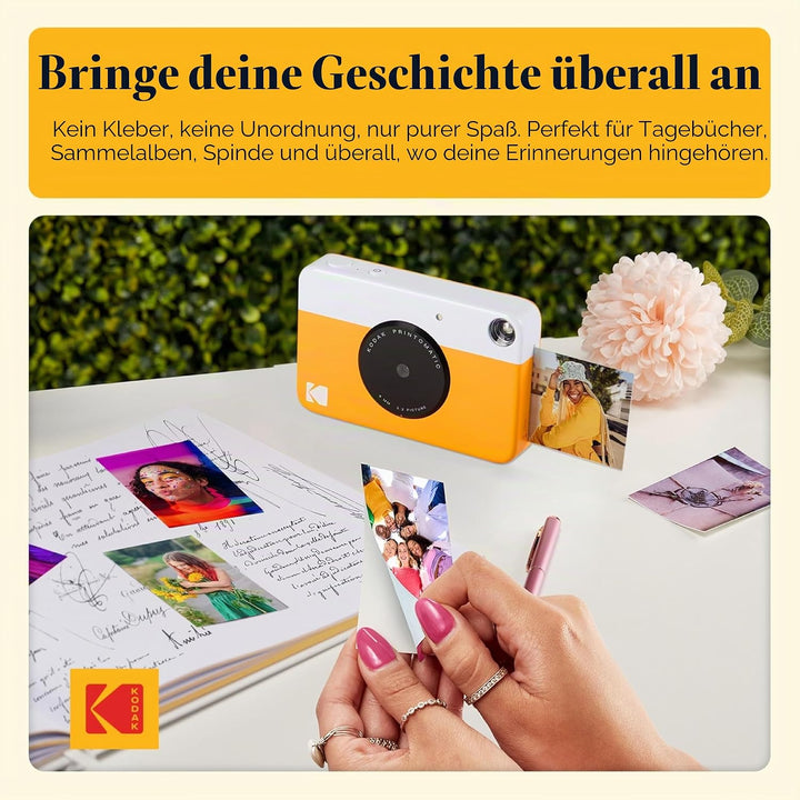 Kodak Printomatic Sofortbildkamera (Gelb) Basis-Paket + Zinkpapier (20 Blätter) Etui + Bequemer Hals