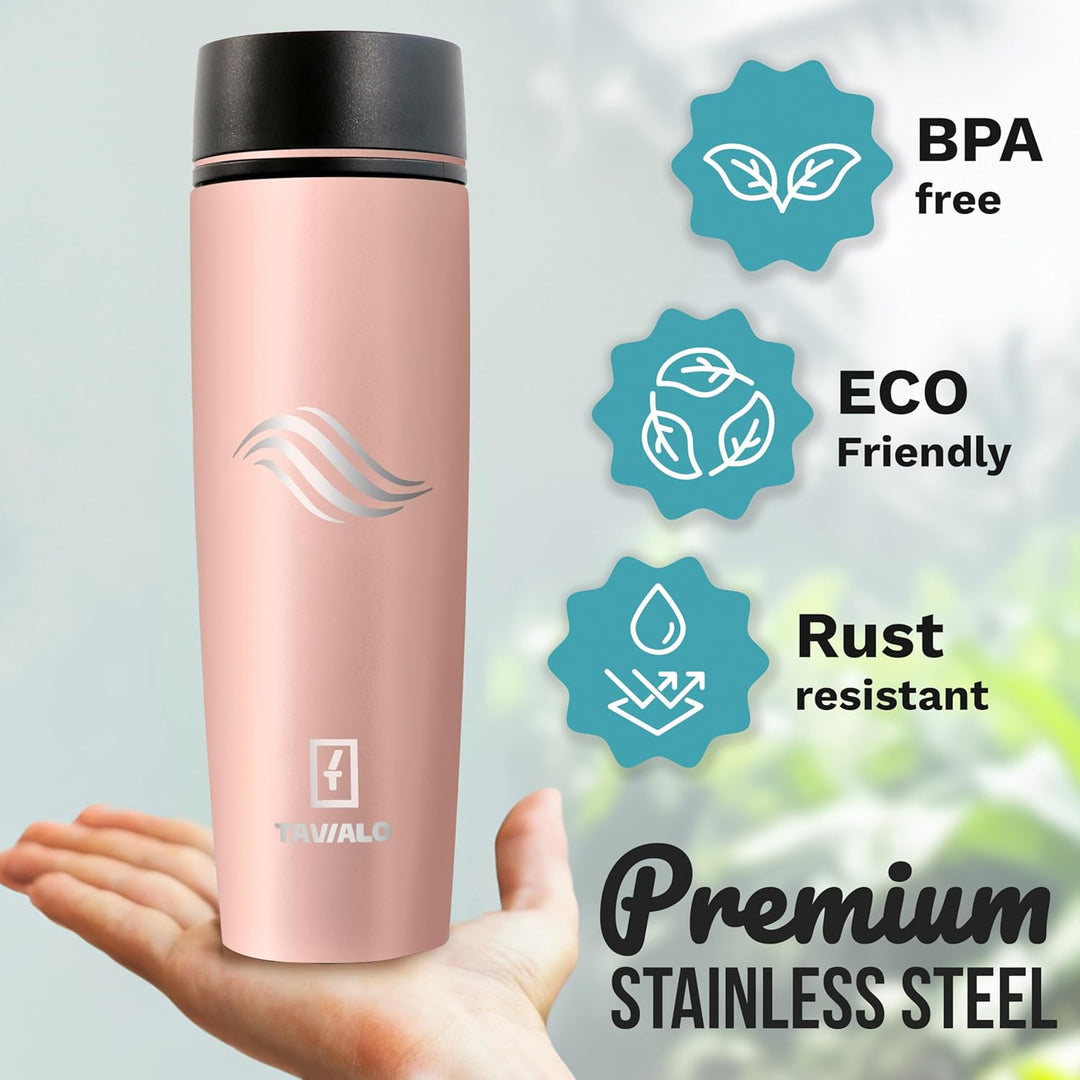 Thermobecher 460ml Travel Mug puderrosa Inox Edelstahl, Kaffeebecher/Isolierbecher Pulverbeschichtun