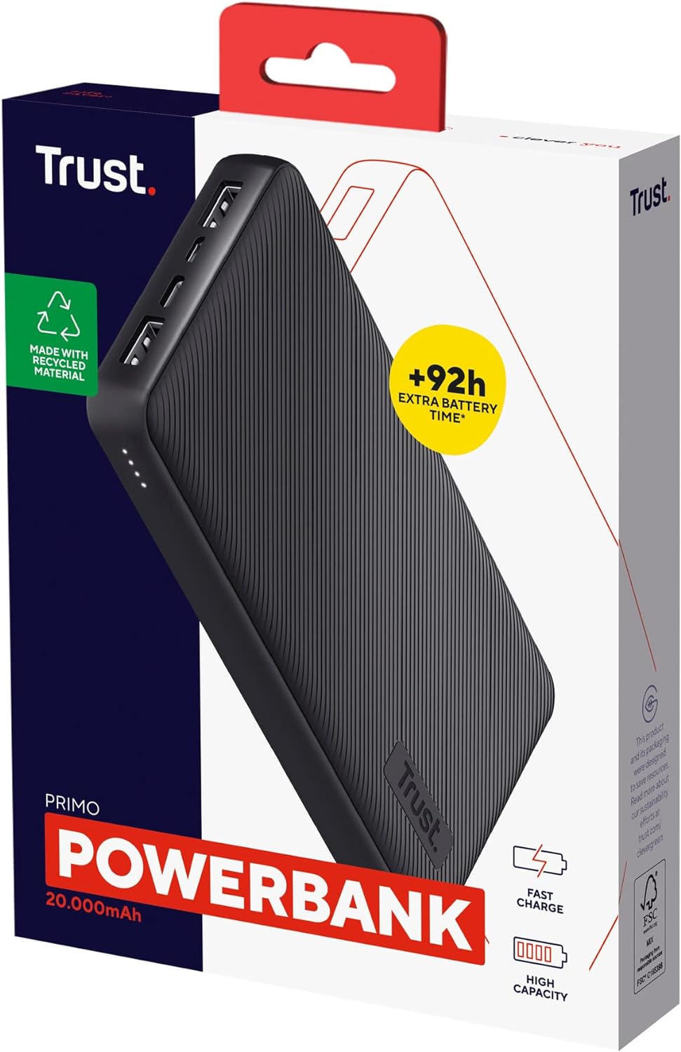 Trust Mobile Primo Powerbank Schnellladefunktion 20000 mAh, Nachhaltig, USB C Externer Akku, Tragbar