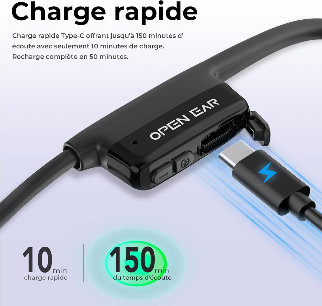 Knochenschall Kopfhörer, Open Ear Kopfhörer Bluetooth 5.3 mit Dual-Mikrofon, 8Stunden Akkulaufzeit,