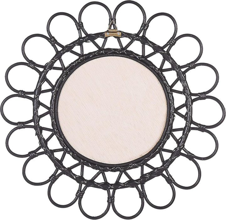 Origineller Wandspiegel schwarz aus Rattan in Sonnenform rund Boho 60 cm Babai