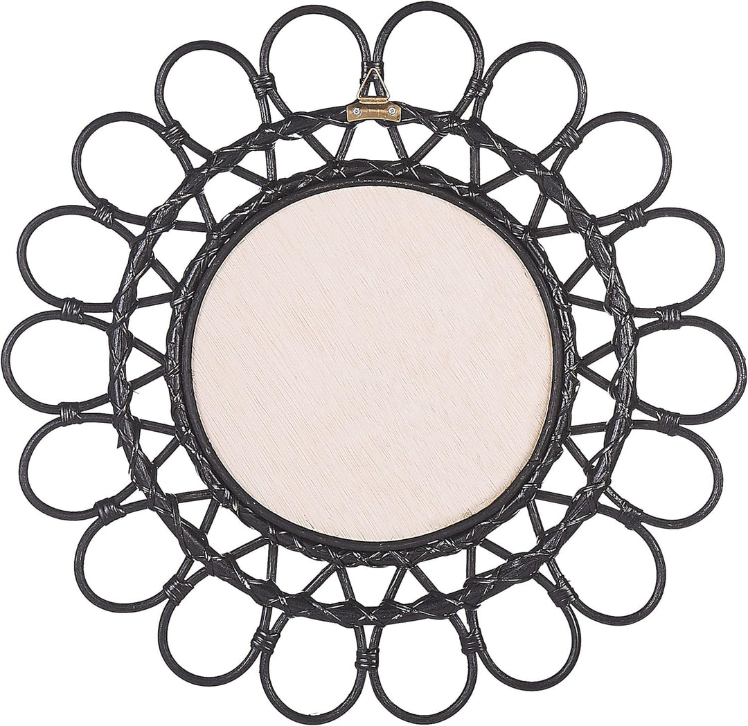 Origineller Wandspiegel schwarz aus Rattan in Sonnenform rund Boho 60 cm Babai